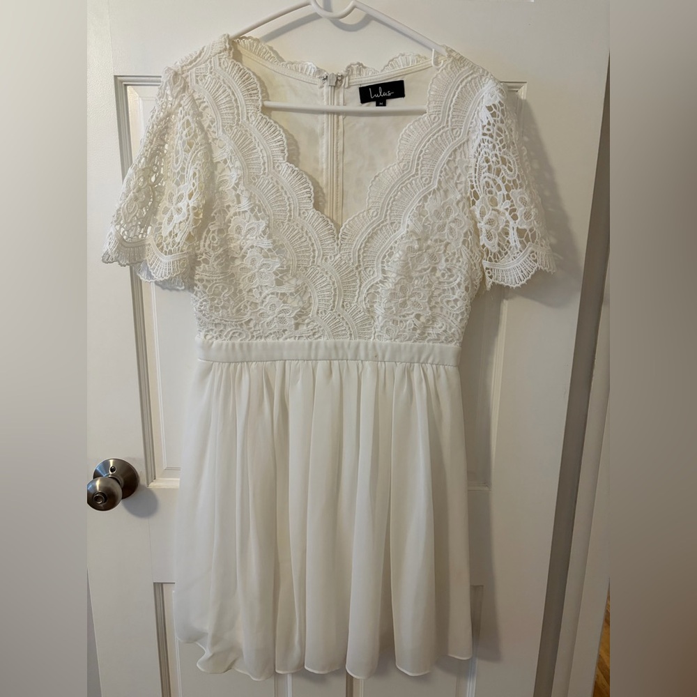 Lulu's Elegant Cream Lace Dress